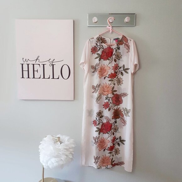 Vince Camuto soft blush pink floral flowy long tunic top, S - Picture 7 of 15